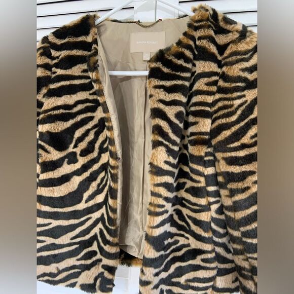 Banana Republic Women's Jacket Size XS Faux Fur Coat Collarless Animal Print - Picture 7 of 8